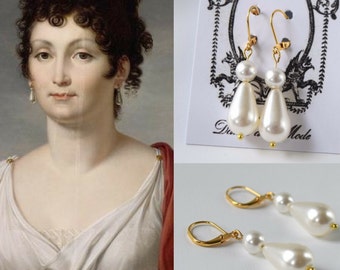 Glass Pearl Earrings, 18th Century Jewelry, Eighteenth Century Pearl Earring, Regency Jewelry, Historical Jewelry Reenactor Jewelry Colonial
