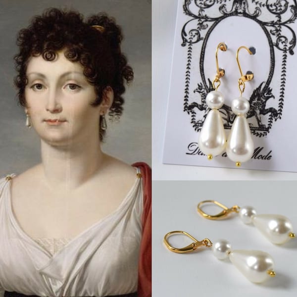 Glass Pearl Earrings, 18th Century Jewelry, Eighteenth Century Pearl Earring, Regency Jewelry, Historical Jewelry Reenactor Jewelry Colonial