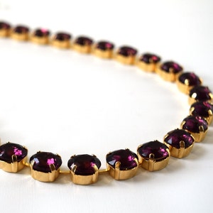 Dark Purple Crystal Necklace, Amethyst Riviere Necklace, Purple Collet Necklace, Paste Jewelry, Purple Rhinestone Jewelry, Purple Wedding