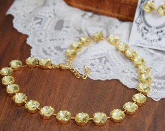 Citrine Anna Wintour Necklace, Yellow Georgian Collet Necklace, Georgian Paste Jewelry Soft Yellow Necklace, Yellow Crystal Riviere Necklace