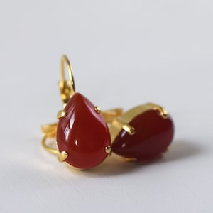 Carnelian Teardrop Earrings, 18th Century Earring, red orange Pear Earring, Regency jewelry, historical earring, Autumn Earring Burnt Orange