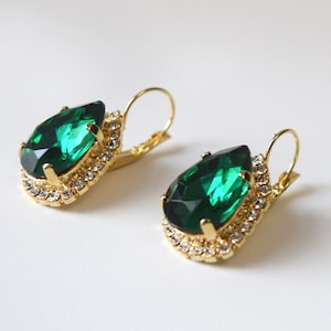 Emerald Rhinestone Earrings, Georgian Paste, Josephine Jewelry, 18th Century Earrings, Regency, Rococo, 19th Century, Green Crystal Jewels