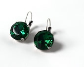 Emerald Crystal Earrings, Green Rhinestone Earring, Dark Green Earring, Paste Glass Jewelry, Historical Earrings, Emerald Green Jewelry