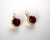 Ruby Rhinestone Earring, Red Rhinestone Earring, Ruby and Diamond, Paste Jewelry, Red Wedding Jewel, Red Crystal Jewelry, Glass Rubies,