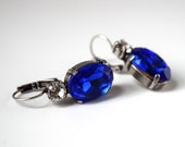 Sapphire Crystal Earrings, Royal Blue Earring, Paste Earrings, Blue Rhinestone Jewelry, Georgian Earring, 18th Century, 19th Century, Royal