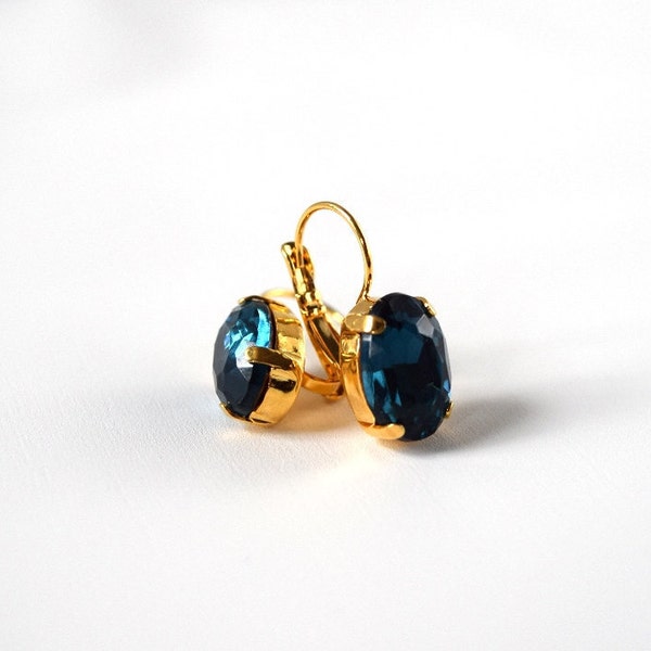 Navy Crystal Earrings, Paste Glass Earring, Dark Blue Crystal Jewelry, Regency, 18th Century, 19th Century Jewelry Sapphire Crystal Earrings