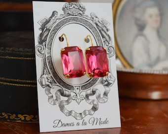 Pendientes de cristal de topacio rosa, joyería de cristal rosa brillante, pedrería de topacio rosa, pendientes rosa fucsia, joyería rosa, pendientes rosa oscuro