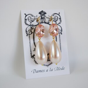 Blush Pink Pearl and Crystal Earrings, Pink Crystal Pearl Dangle Earring, Blush Pink Earring, Pink Wedding Earring, Blush Bridesmaid Earring