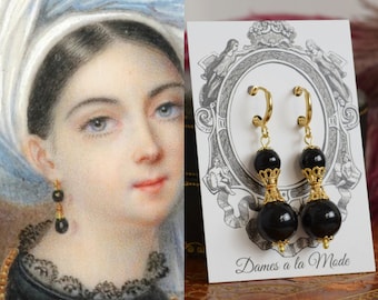 Regency / Victorian Black and Gold Historical Earrings, 1800s Jewelry, Regency Jewelry, Victorian Earrings, Mourning Jewelry, Gold and Black