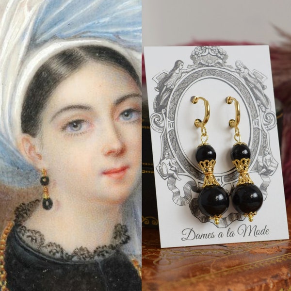 Regency / Victorian Black and Gold Historical Earrings, 1800s Jewelry, Regency Jewelry, Victorian Earrings, Mourning Jewelry, Gold and Black