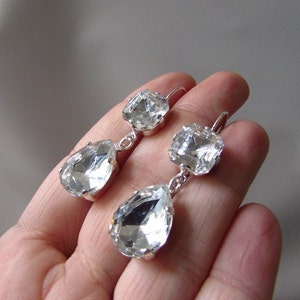 Clear Crystal Earrings, Diamond Wedding Earring, Paste Glass Jewelry, Georgian Earring Regency White Rhinestone Jewelry Wedding Bridesmaid