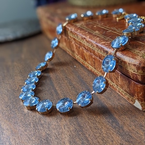 Light Blue Necklace, Sky Blue Crystal Necklace, Blue Riviere Necklace Blue Collet Anna Wintour Jewelry, Light Sapphire Rhinestone Necklace