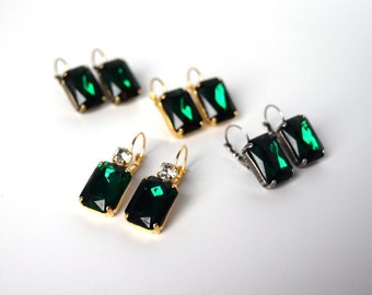 Rhinestone Earrings Emerald Earring, Emerald Crystal, Emerald Green Crystal, Angelina Green Crystal Earring, Green Statement Emerald Wedding