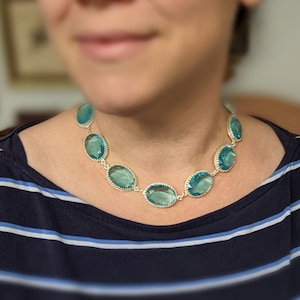 Huge Aquamarine Crystal Collet Necklace, Light Blue Anna Wintour Necklace, Riviere Necklace, Clear Blue Pool Blue Sky Blue Historical