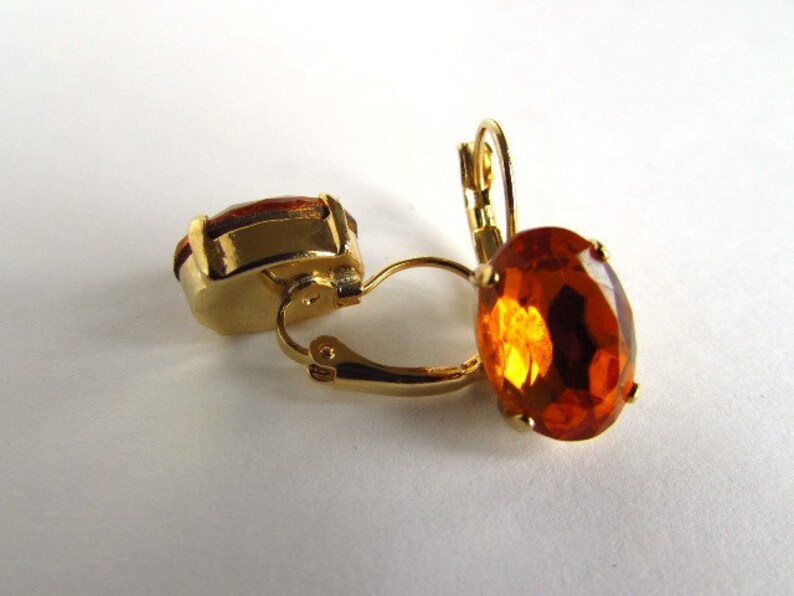 Orange Topaz Earrings Orange Rhinestone Earrings Crystal Etsy