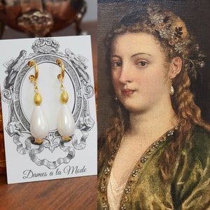 Renaissance Pearl Earrings, Renaissance Jewelry, Italian Renaissance Elizabethan Earring, Historical Jewelry, Tudor Jewelry Historic Jewelry