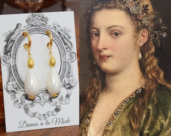 Renaissance Pearl Earrings, Renaissance Jewelry, Italian Renaissance Elizabethan Earring, Historical Jewelry, Tudor Jewelry Historic Jewelry