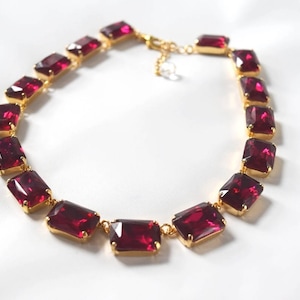 Fuchsia Pink Anna Wintour Necklace, Dark Pink Necklace, Georgian Paste Collet, Riviere Necklace, Statement Jewelry 18th Century 19th Century