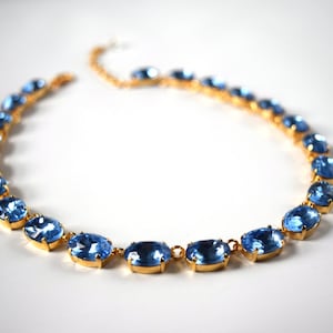Light Blue Riviere Necklace, Georgian Paste Collet, Sky Blue Crystal Blue Rhinestone, Jane Austen Regency Jewelry, 19th Century Necklace