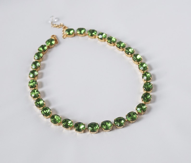 Dark Peridot Green Collet Necklace Green Crystal Parure | Etsy