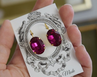 Dark Pink Crystal Earrings, Pink Rhinestone Dangle Earring, Pink Crystal Earring, Pink Earring, Pink Jewelry, Deep Pink Rhinestone, Fuchsia