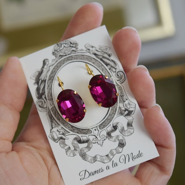 Dark Pink Crystal Earrings, Pink Rhinestone Dangle Earring, Pink Crystal Earring, Pink Earring, Pink Jewelry, Deep Pink Rhinestone, Fuchsia