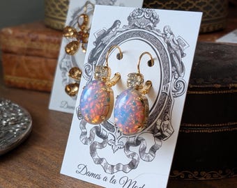 Glass Opal Earrings, Pink Opal Earrings, Georgian Earrings, Historical Jewelry, Fire Opal Earrings, Opaline Jewelry, Pink Jewelry, Crystal