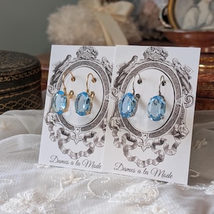 Akvamarinörhängen, blå topasörhängen med Swarovski-kristaller, akvamarinblå, 1700-tal, rokokoörhängen, smycken med akvamarin i georgiansk pasta