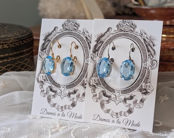 Aquamarine Earrings, Blue Topaz Swarovski Crystal Earrings, Aquamarine Blue, 18th Century, Rococo Earrings, Aqua Georgian Paste Jewelry