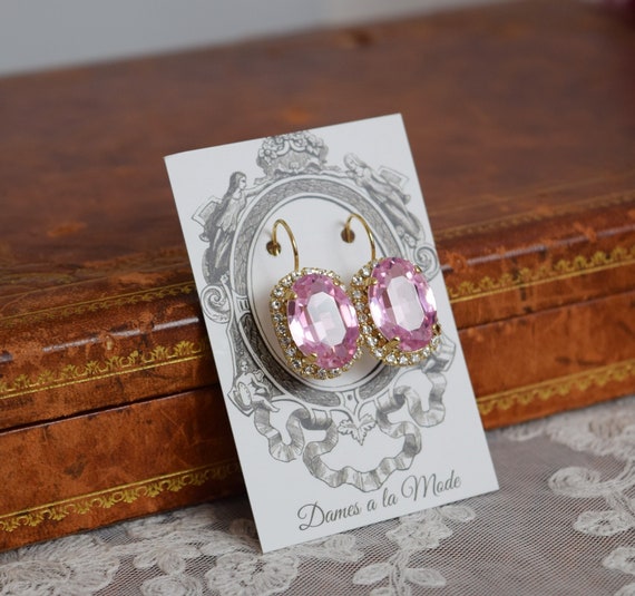 Pink Crystal Earrings, Pink Wedding Jewelry, Pink Bridal Earring, Pink Georgian Paste, 18th Century Marie Antoinette Georgian Era Earring