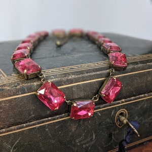 Dark Rose Pink Crystal Necklace, Anna Wintour Necklace. Georgian Paste Collet Necklace. Regency, Pink 18th Century, 19th Century Necklace