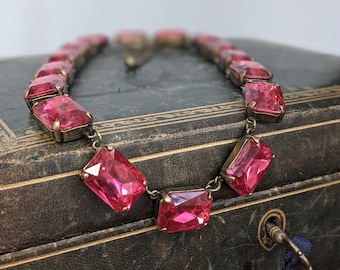 Dark Rose Pink Crystal Necklace, Anna Wintour Necklace. Georgian Paste Collet Necklace. Regency, Pink 18th Century, 19th Century Necklace