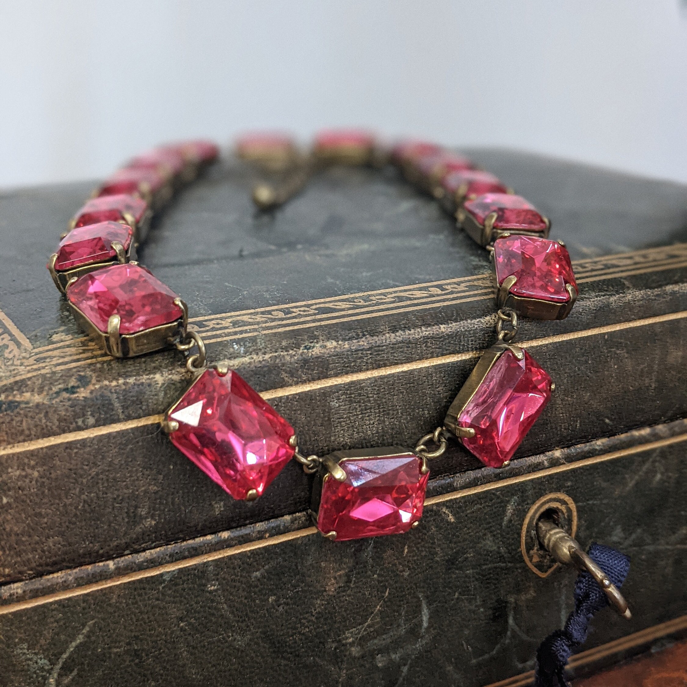 Dark Rose Pink Crystal Necklace Anna 