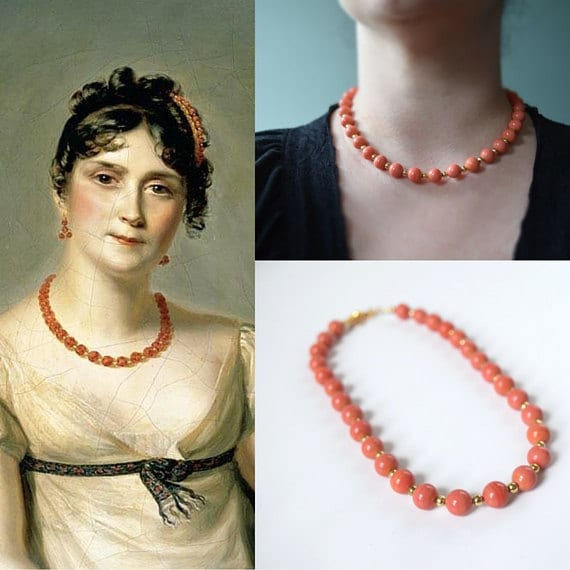 Empress Josephine Coral Necklace, Regency Coral Necklace, Pink