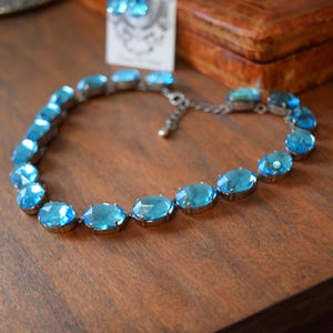 Aquamarine Crystal Necklace, Aquamarine Statement Necklace, Light Blue Collet Necklace, Anna Wintour Jewelry, Marie Antoinette Georgian