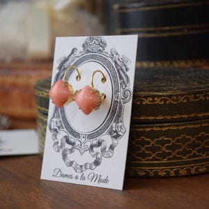 Pink Historical Earrings, Pink Coral Earrings, Coral Teardrop Earring, Faux Coral, Pink Pearl Jewelry, Regency Earring, Historical Jewelry image 3