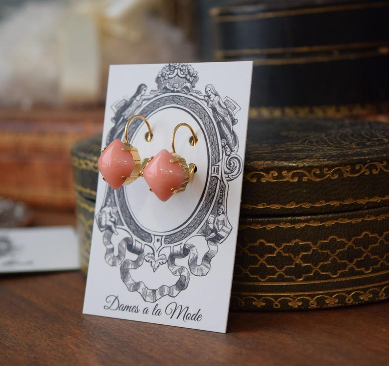 Pink Historical Earrings, Pink Coral Earrings, Coral Teardrop Earring, Faux Coral, Pink Pearl Jewelry, Regency Earring, Historical Jewelry image 3