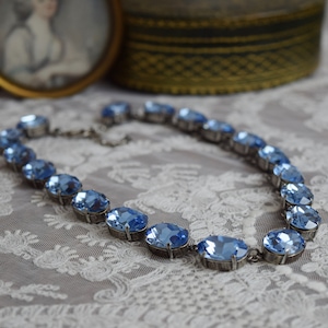 Blue Crystal Necklace, Light Blue Anna Wintour Necklace, Georgian Paste Collet, 18th Century Jewelry, Regency, Ocean Blue, Marie Antoinette