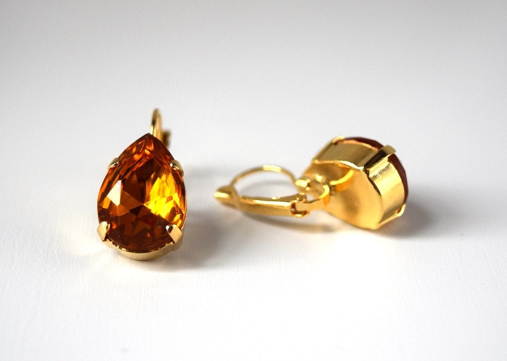 Orange Rhinestone Earrings Topaz Crystal Earring Orange Etsy
