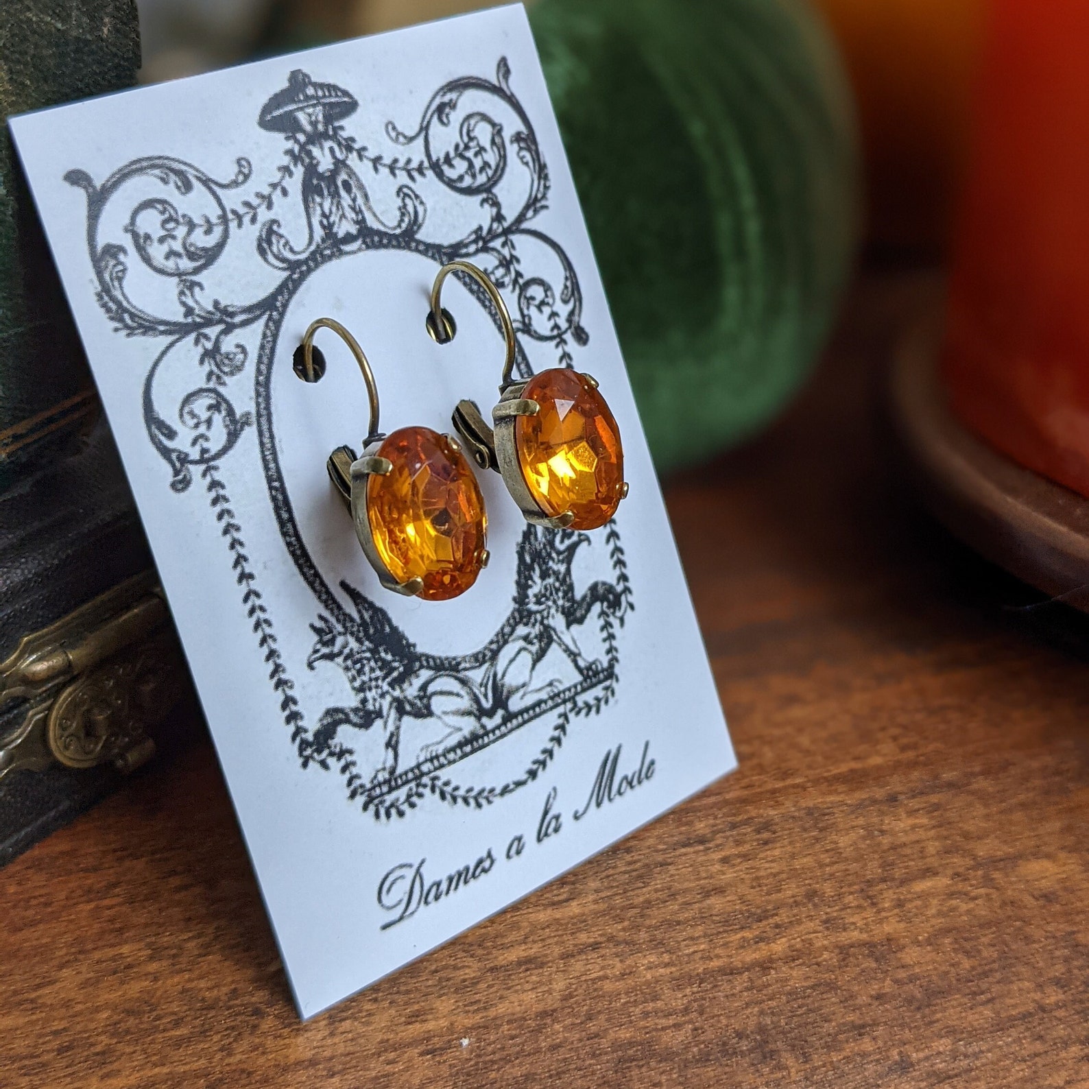 Orange Topaz Earrings Orange Rhinestone Earrings Crystal Etsy