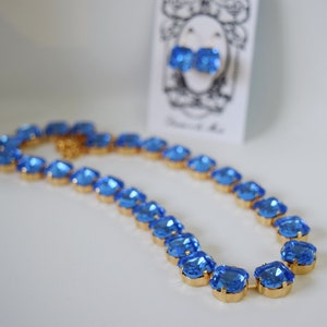 Blue Crystal Collet Necklace, Blue Rhinestone Riviere Necklace, Anna Wintour Necklace, Ocean Blue Necklace, Regency Jewelry, Dames a la Mode