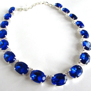 Sapphire Crystal Necklace. Georgian Collet Necklace, Blue Paste Rhinestones. Anna Wintour, Regency, 18th Century, something blue wedding