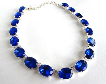 Sapphire Crystal Necklace. Georgian Collet Necklace, Blue Paste Rhinestones. Anna Wintour, Regency, 18th Century, something blue wedding