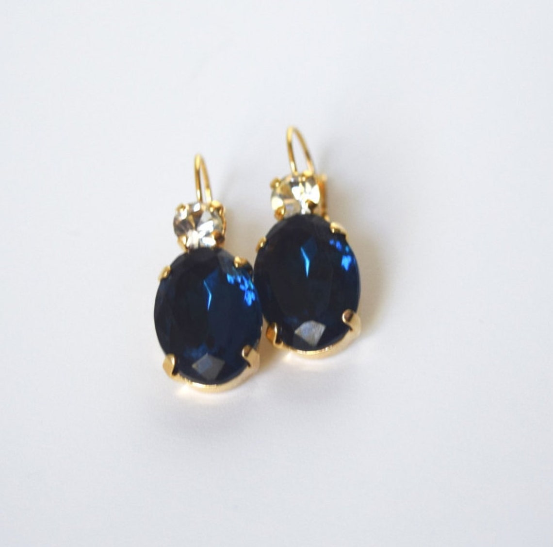 Navy Rhinestone Earrings Navy Blue Crystal Bridal Earrings Etsy