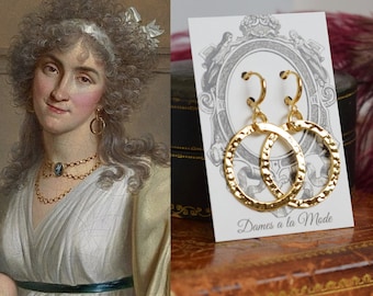 Reproduction 18th Century Earrings, Gold Hoop Earrings, Hammered Gold Jewelry, 1700s Jewelry, Georgian Earring, Reenactor Jewelry Historical