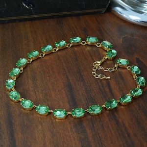 Peridot Green Riviere Necklace, Georgian Paste Collet, Light Green Crystal Necklace, Jane Austen Regency Jewelry, 19th Century Necklace