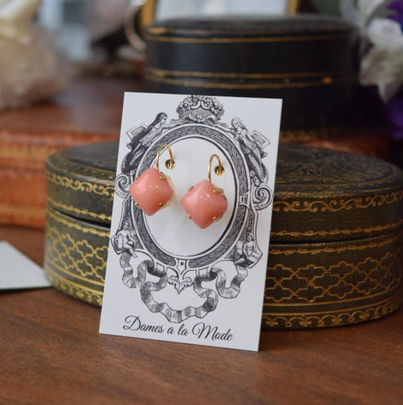 Pink Historical Earrings, Pink Coral Earrings, Coral Teardrop Earring, Faux Coral, Pink Pearl Jewelry, Regency Earring, Historical Jewelry