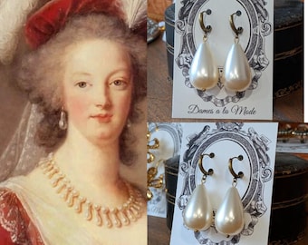 18th Century Pearl Earrings, Georgian Earrings, Pearl Hoop Dangle Earrings, Rococo Earring, Marie Antoinette earring, Elizabethan Pearl