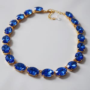 Sapphire Blue Swarovski Crystal Collet Necklace, Royal Blue Rivere Necklace, Crystal Anna Wintour Necklace, Sapphire Blue Rhinestone Jewelry