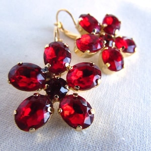 Garnet Georgian Paste Earrings, Floral Crystal Earrings, Reproduction Jewelry 18th , Garnet Cluster Earring, Regency Jewelry, 19th Century